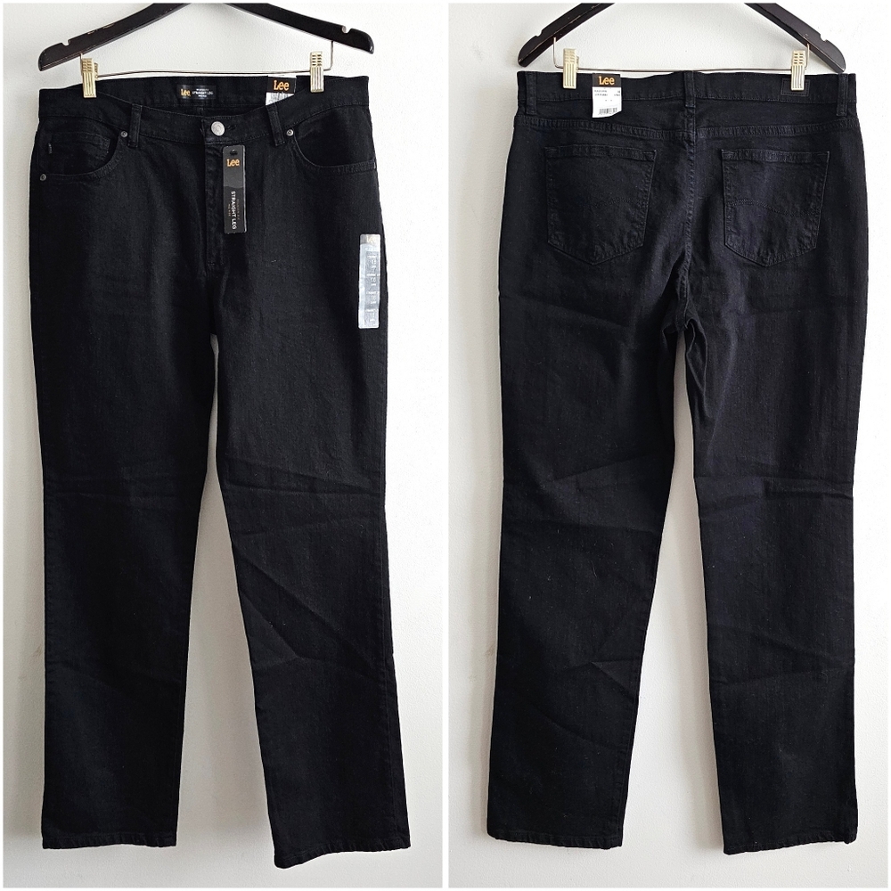 Lee Women’s Relaxed Fit Straight Leg Jeans Black Onyx Size 16 Long Mid Rise NWT - Picture 4 of 14